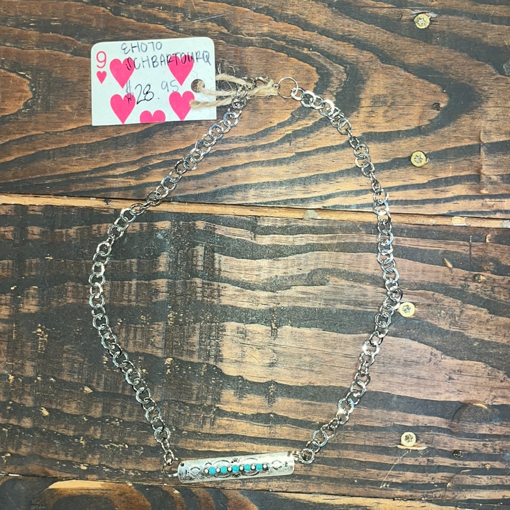 Tourqouise stamped bar Necklace
